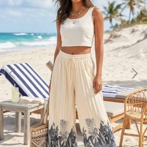 Pleated Trousers - Cream/Black