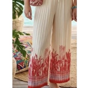 Pleated Trousers - Cream/Red