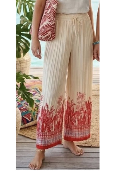 Pleated Trousers - Cream/Red